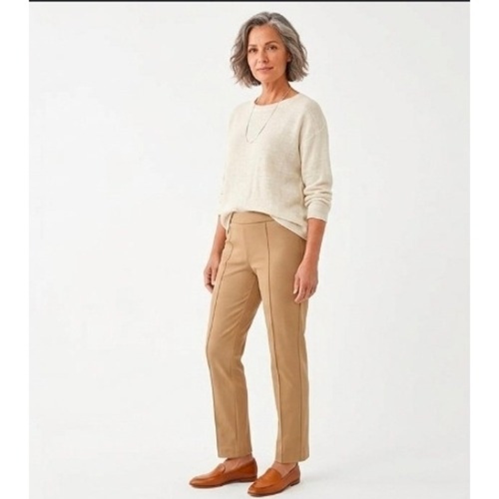J. Jill Tan Slim Leg Pants Size L Stretch Pintuck Seam Casual Trousers Pull On